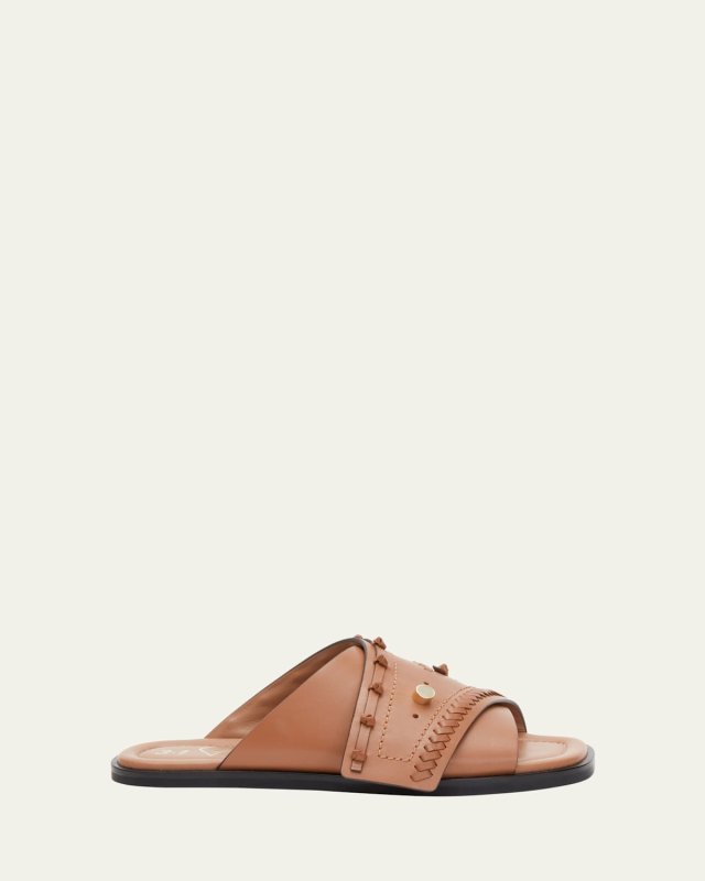 Leather Crossover Slide Sandals
